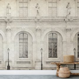 Carta da parati 'Teti', con la facciata di un palazzo classico, evoca il fascino e l'arte del mondo antico