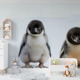 Carta da parati Happy Feet ecologica con pinguini, adatta ai bambini, disponibile per la personalizzazione