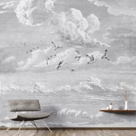 Texture carta da parati Clouds con nuvole stratificate e incisione fine in toni di grigio