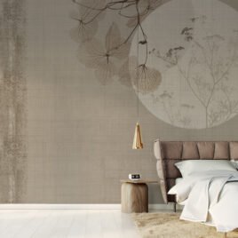 Un paesaggio notturno ispirato a William Blake. La luna pallida illumina un giardino di fiori essiccati in un’atmosfera di silenziosa quiete e texture naturali.