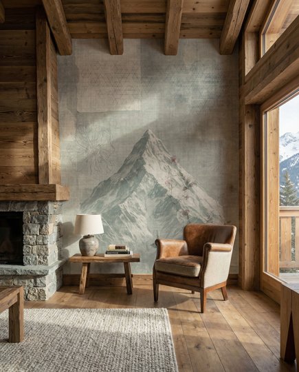 Cercare la matematica nella roccia.
Altitudes fonde l'imponenza del Cervino con l'ossessione geometrica dei taccuini di John Ruskin. Un'opera stratificata, dove la solidità della montagna incontra la fragilità del calcolo umano e del disegno botanico. Per chi esige dal proprio spazio non un panorama, ma puro rigore formale.
📐 "Un frammento dell'architettura del mondo." — John Ruskin. Alt text: Salotto elegante di uno chalet alpino di lusso con travi in legno, camino in pietra e una poltrona in pelle vintage. La parete d'accento è decorata con la carta da parati Altitudes, che raffigura il Cervino circondato da geometrie e disegni botanici, in perfetta armonia con il paesaggio innevato della Valle d'Aosta visibile dalla vetrata.