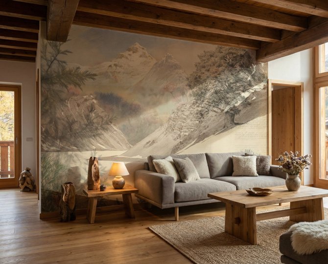 La montagna non è solo paesaggio. È teatro.
Gran Tour porta sulle pareti l'estetica del viaggio romantico di Victor Hugo. Un mix di appunti calligrafici, incisioni a matita e dettagli botanici che trasformano lo spazio in una pagina di storia. Per chi cerca il "Sublime" anche in salotto.
🏔️ "Qui tutto è grande, tutto è sublime." — Victor Hugo. Carta da parati vintage Gran Tour: illustrazione stile incisione ottocentesca delle Alpi, sovrapposta a calligrafia antica color seppia. Dettagli di pini verdi e fiori rosa in primo piano creano profondità. Ispirata ai viaggi di Victor Hugo.